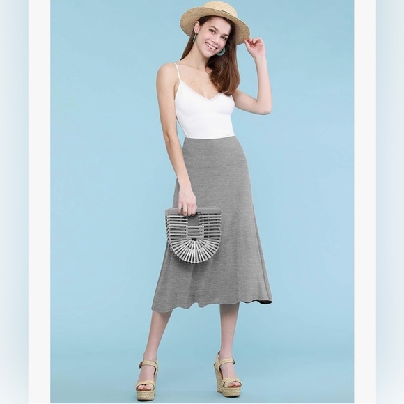 Women's Solid Ombre Lightweight Flare Midi Pull On Closure Skirt -h.grey 1105 - Picture 4 of 6